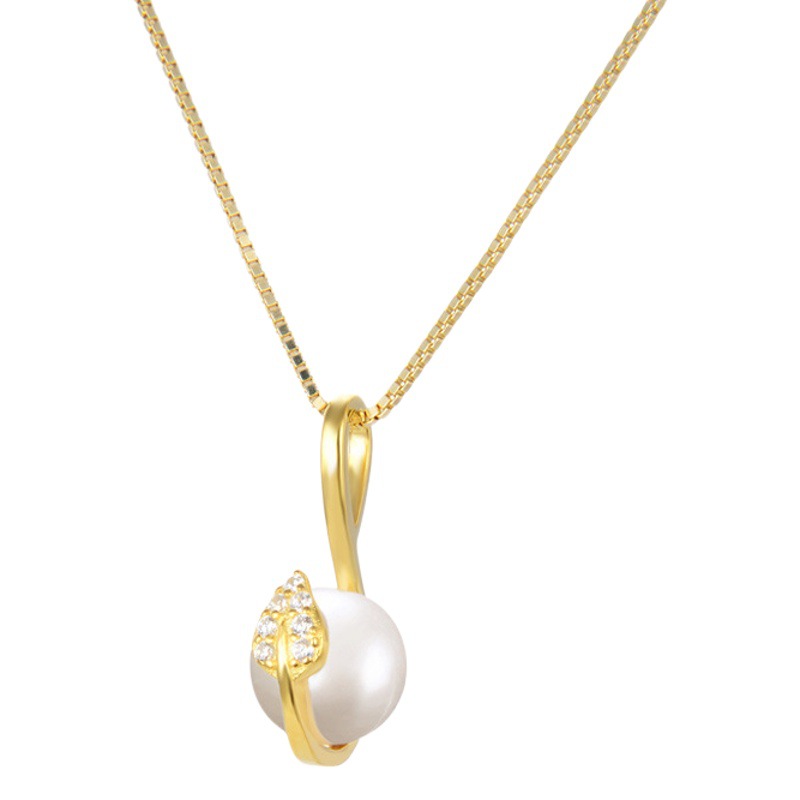 Corea del Sur Dongdaemun Luz de lujo clavícula cadena collar S925 plata diamante-incrustado oro amarillo grano hoja colgante hembra al por mayor