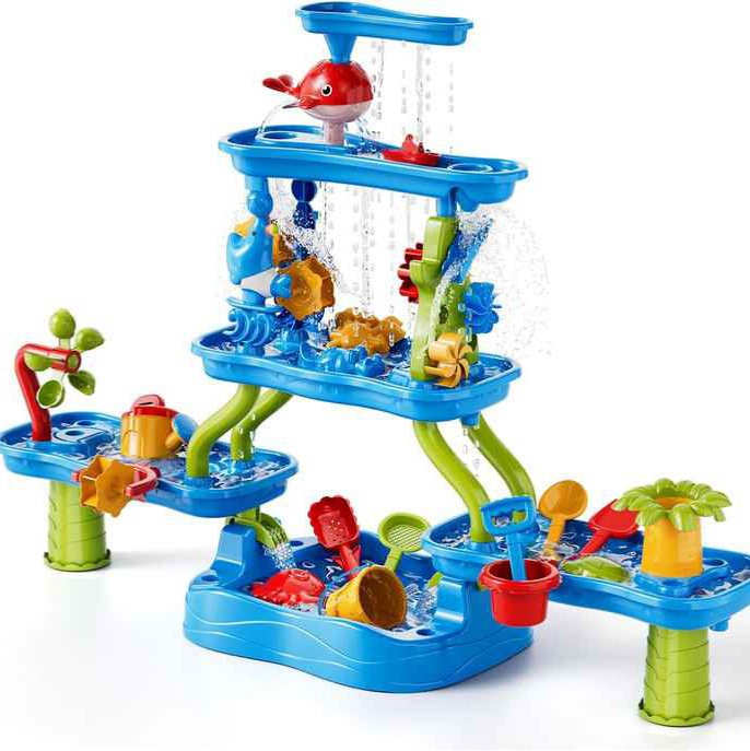 Mesa de playa transfronteriza, juguetes para niños, interior al aire libre, mesa de agua de playa de cinco pisos, juguetes educativos interactivos para padres e hijos al por mayor