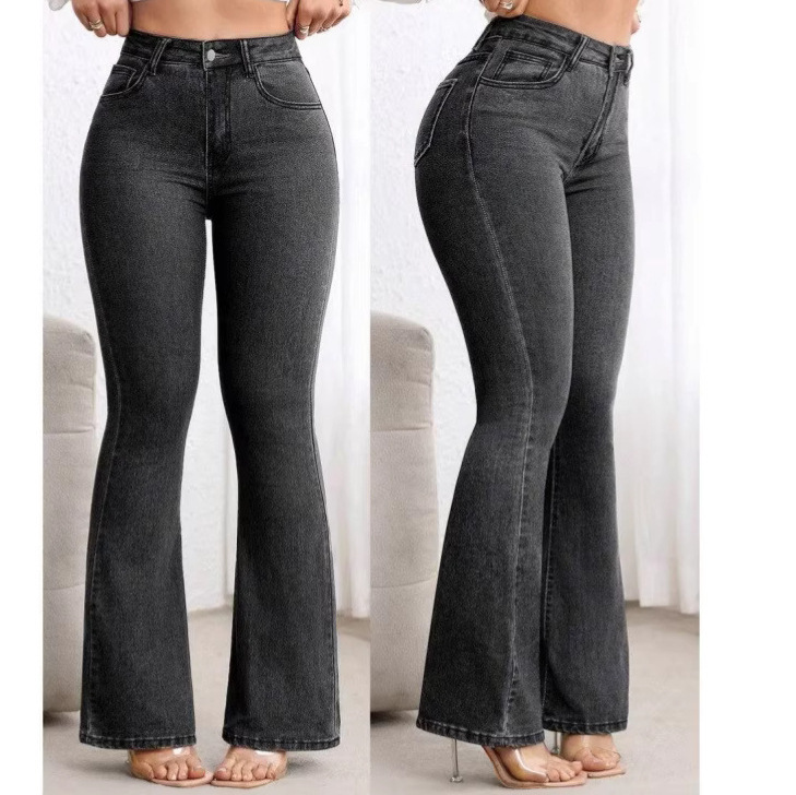26 New Models of Cross-Border Aliexpress European and American Style Women's Jeans, Stretchy Slim-Fit Flared Pants, Butt-Lifting High-Waisted Micro-Flare Pants Wholesale