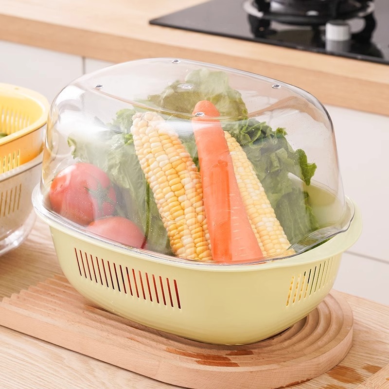 双层沥水洗菜盆洗水果沥水篮厨房家用塑料洗菜篮多功能洗水果盆|undefined