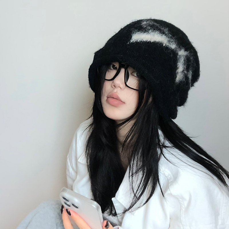 韩系复古蝴蝶结冬季堆堆帽针织冷帽女秋冬保暖防寒护耳包头帽子|undefined