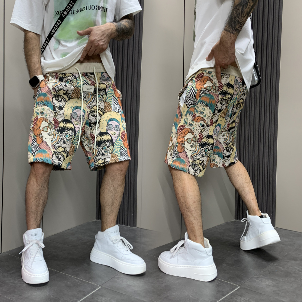 Men's Streetwear Shorts With Premium Print, Straight Cut 5-Inch Casual Shorts, Lightweight Summer Hip Hop Fashion Shorts For Outdoor Daily Wear_viptrois.com