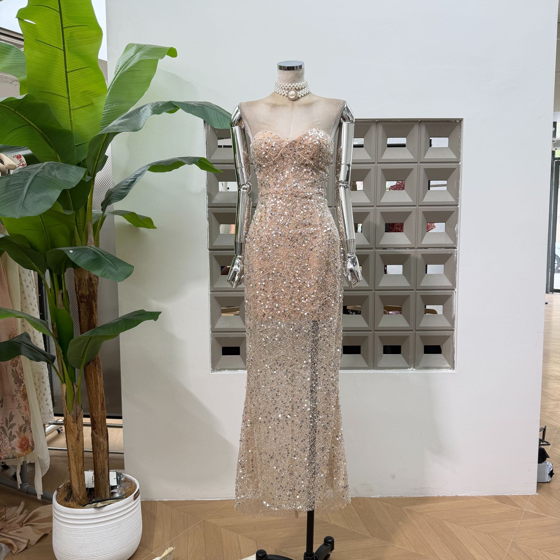 Amazon Heavy Industry Sequin Mermaid Strapless Gown for the Daughter of a Business Tycoon's Birthday Banquet Long Slim Dress Romantic New