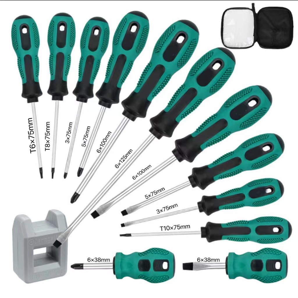 跨境681012件套螺丝刀套装加磁器起子改锥十字一字螺丝批套装工具
