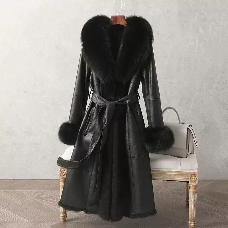 Длинная куртка, натуральная кожа, средняя длина, Slim fit