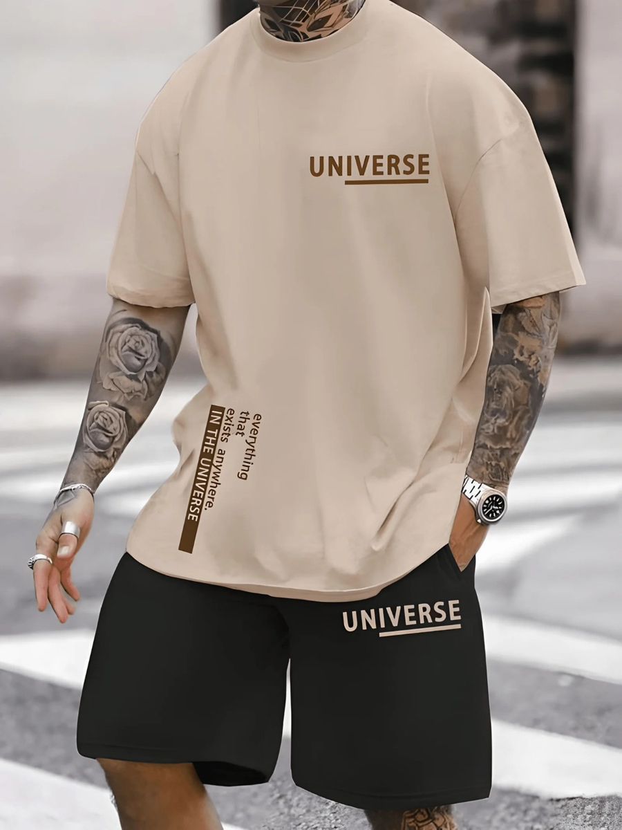 Comercio exterior europeo y americano Amazon 2025 nuevo estilo casual a juego de color manga corta cuello redondo camiseta pantalones cortos traje ME5 MA04