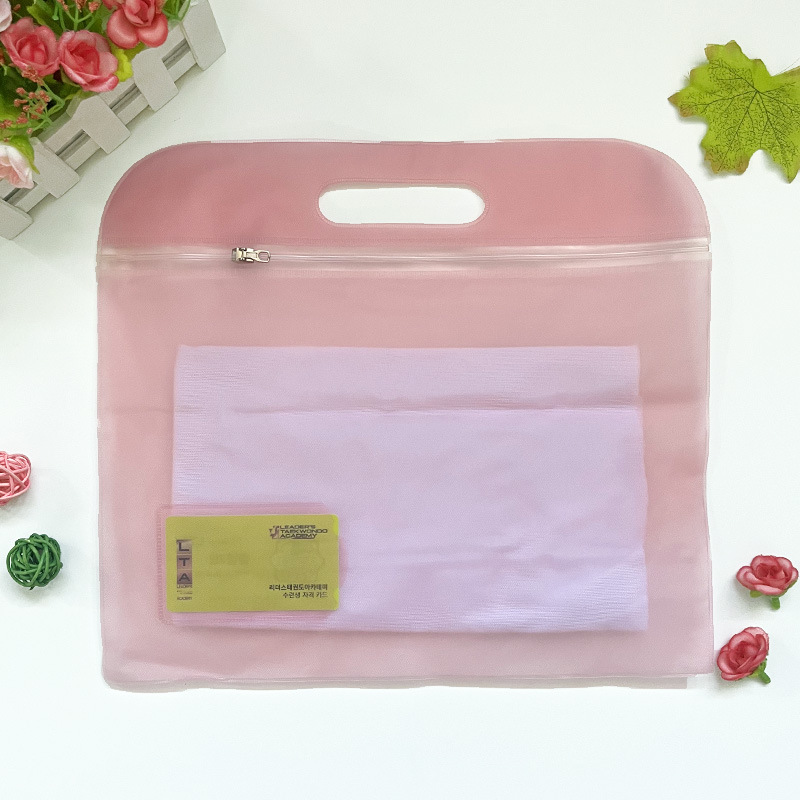 金属拉链自封袋 冲孔提手密封袋 带标签网纹压纹pvc自封手提袋