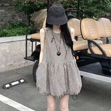 （有口袋）无袖背心裙女2025新款格子连衣裙夏季小个子学生A字裙