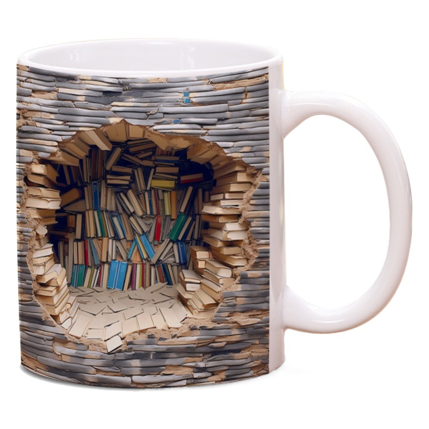 Impresión de taza de efecto de máquina de coser 3D, impresión de taza de cerámica transfronteriza, impresión de espacio LOGO, taza de cerámica blanca creativa