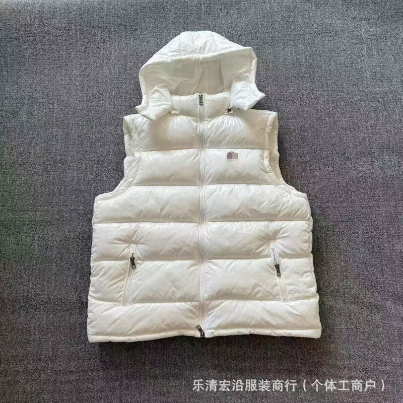 秋冬蒙家同款彩条棉服跨境坎肩棉衣可拆连帽马甲男女情侣亮面背心|undefined