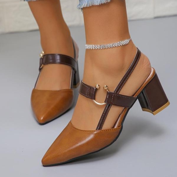 Sandalias de Tacón Alto Cerradas con Hebilla de Tela y Caucho, Puntiagudas, para Verano image 1