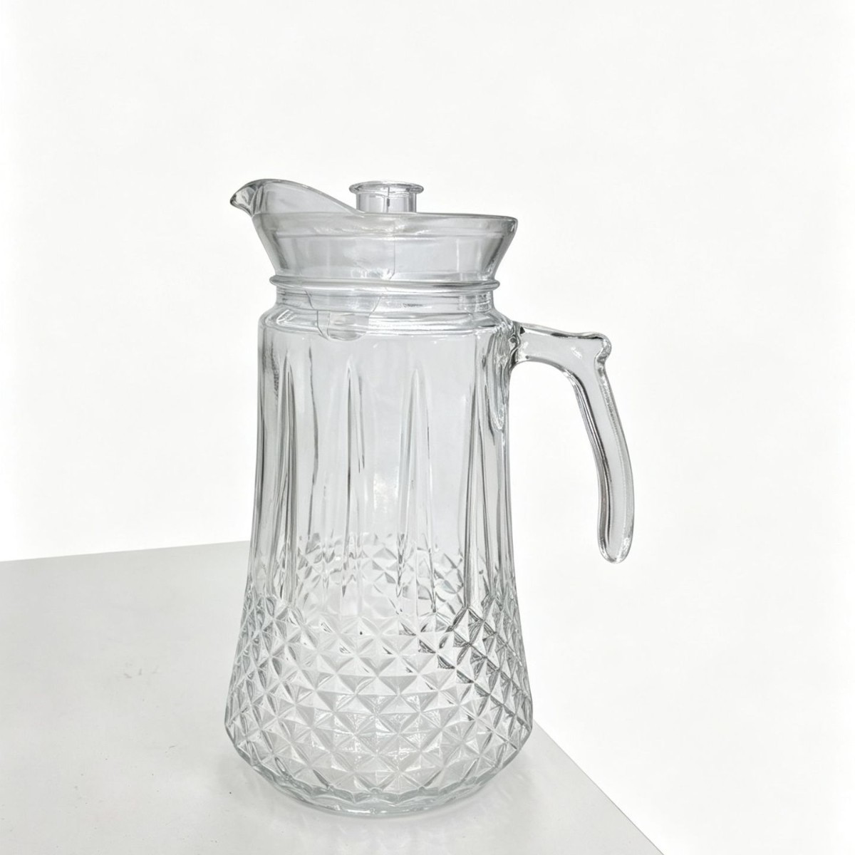 Fábrica directa de agua corrugada de vidrio fría jarro de jugo jarro de agua vertical jarro de boca de pato de gran capacidad