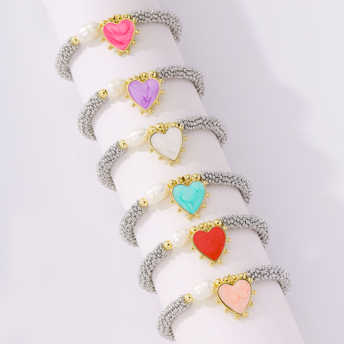 22g Weight Wholesale Jewelry INS Style IG Style Heart Shape Copper Plating Beaded Chain Caviar Bracelet