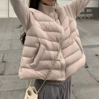 年新款针织拼接棉服女冬季短款立领排骨时尚百搭轻薄棉袄外套新品