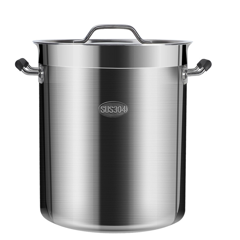 Olla redonda resistente de acero inoxidable 304 con tapa, olla para guisar comercial engrosada, olla para aceite, olla para agua hirviendo y sopa de gran capacidad.