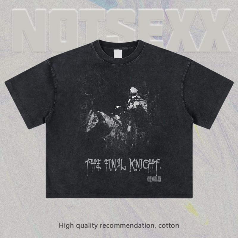 NOTSEXX "Medieval Knight" Digital White Ink Direct Injection 260g Cotton boxy Loose Short Sleeve T-shirt Men