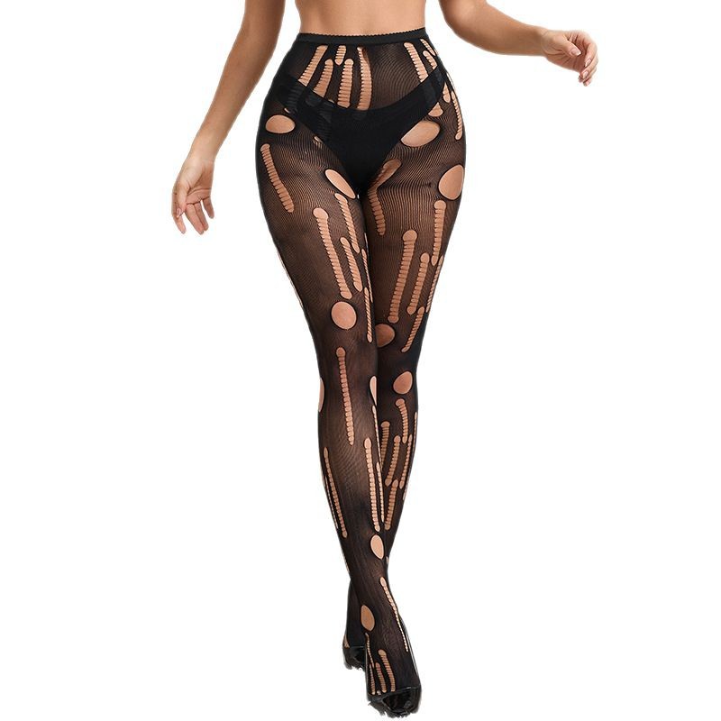 Transfronterizo en el extranjero usar nuevas chicas calientes y2k negras huecas elásticas de alta perspectiva pantalones de red de pesca sexy anti-gancho pantalones de red