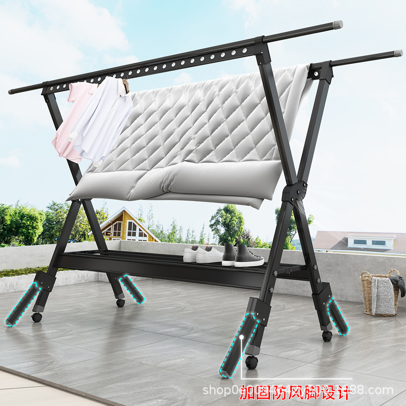 Aluminum Drying Rack Floor-Standing Folding Indoor Balcony Drying Rack Household Bedroom Baby Drying Rack Golden Drying Artifact