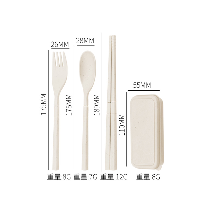 Venta directa de fábrica vajilla plegable paja de trigo conjunto de tres piezas creativo conveniente extraíble palillos tenedor palillos traje de regalo