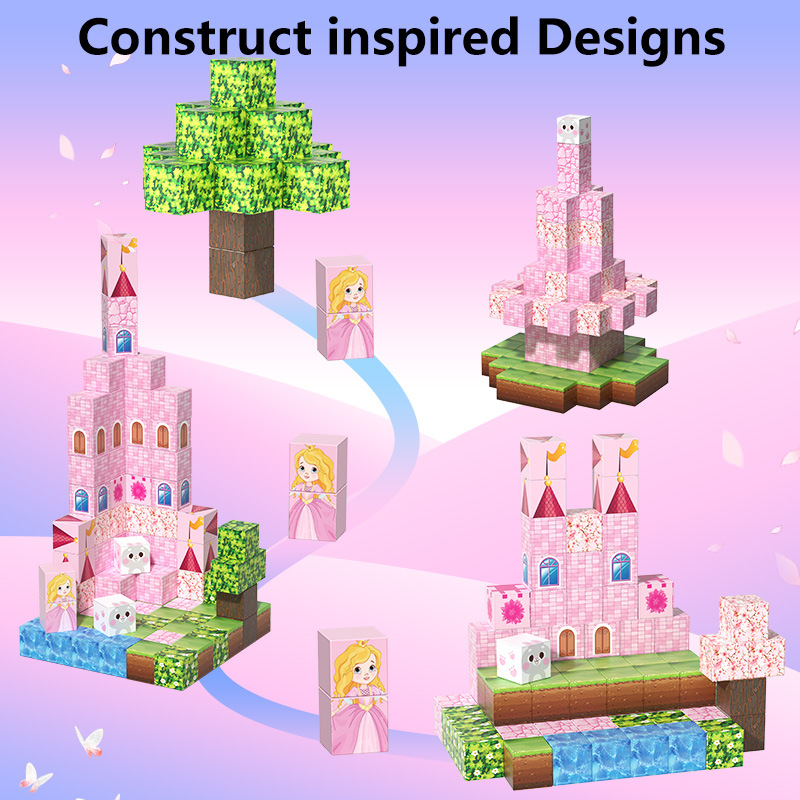 Conjunto de cubos magnéticos “Princess Castle World” – bloques de construcción para niñas, regalo de cumpleaños, fabricante transfronterizo