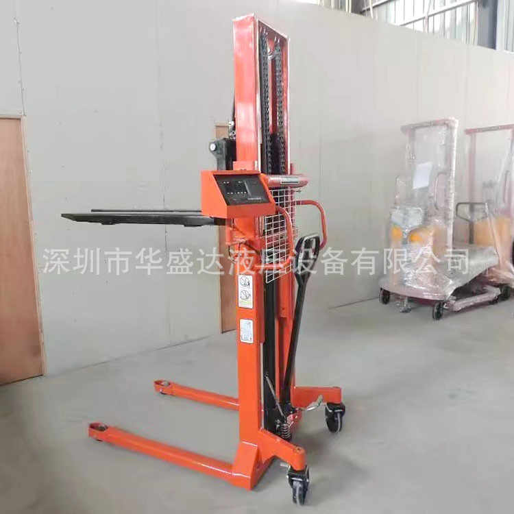 1吨钢电子称重堆高车 液压手动升高车托盘装卸升降叉车地牛