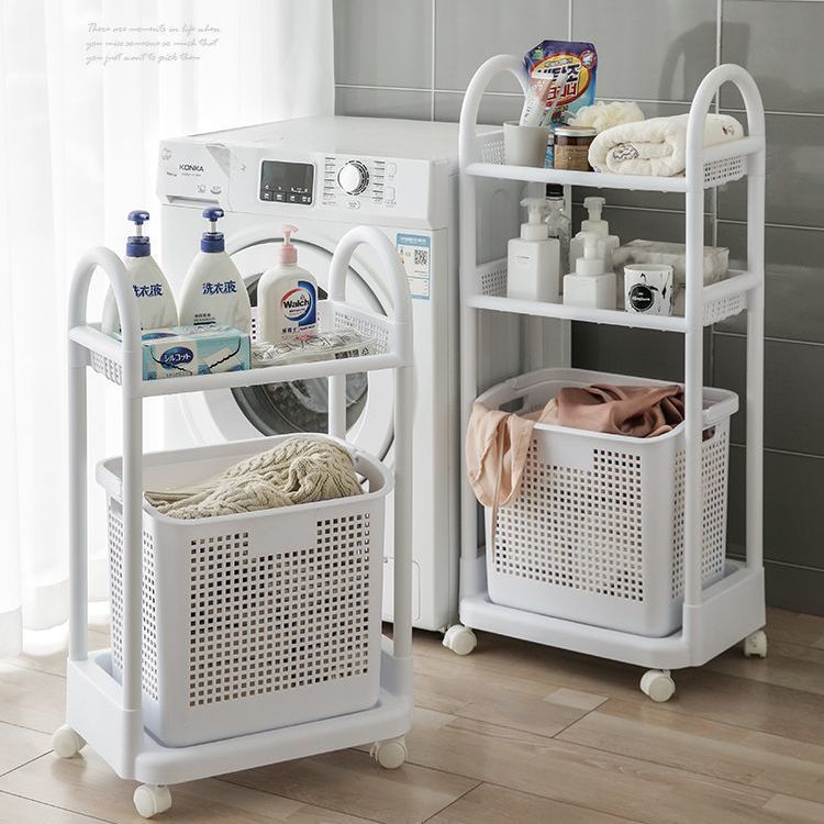 Washing Machine Storage Rack Bathroom Sandwich Dirty Clothes Laundry Basket Multi-Functional Storage Rack Partition Mobile Trolley