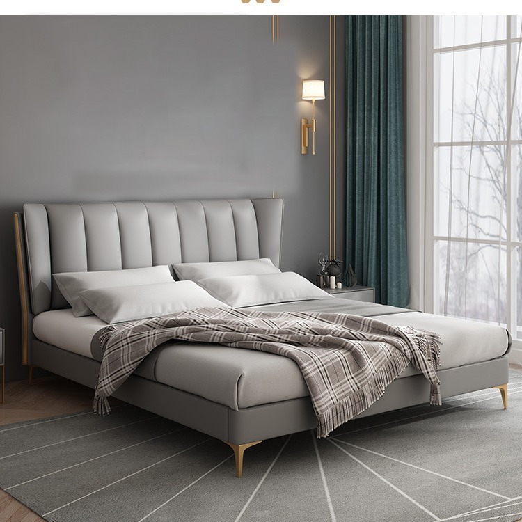 Luz de lujo moderna cama de cuero genuino dormitorio simple cama doble apartamento pequeño dormitorio principal 1,8 m borde cama de cuero ins cama de boda