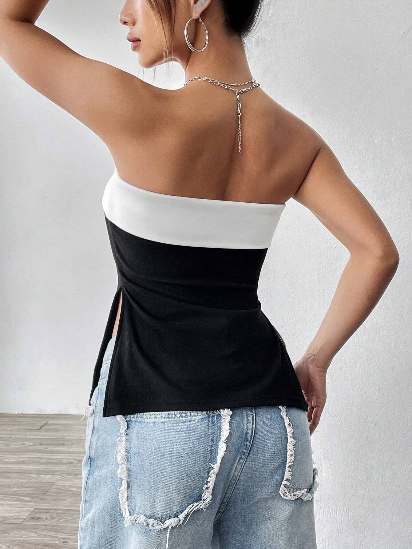 Short Top Length Bandeau Tops Type Wholesale Women's Vacation Simple Style Color Block Contrast Binding Tank Tops