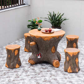 Z1T户外茶几泡茶桌椅组合整装露天庭院阳台花园休闲仿实木根雕圆