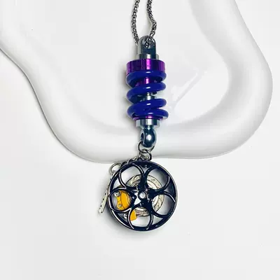 Car Interior Accessories, Trendy | Car hanging - purple-shock-absorber-plus-black-and-yellow-wheels-chain