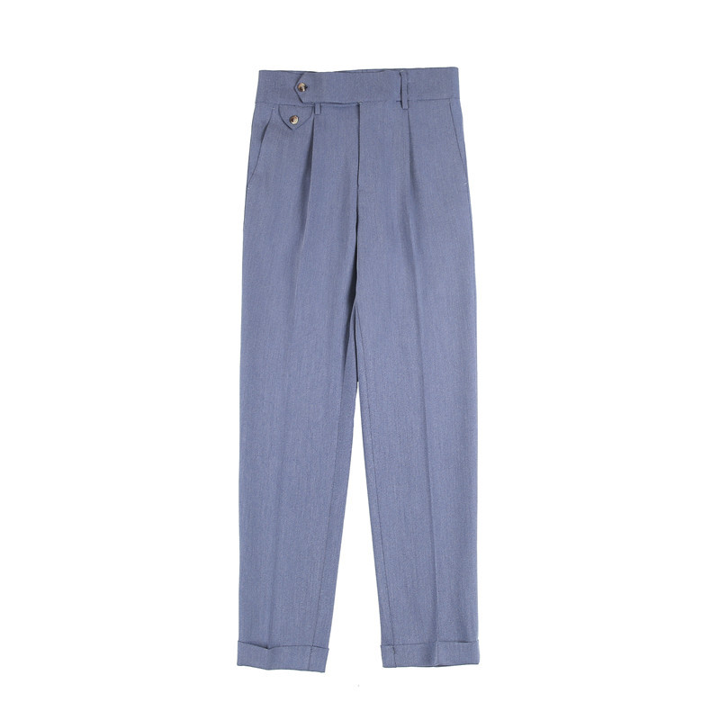 Pantalones de traje de los hombres naples italianos pantalones de cintura alta pantalones de los hombres de otoño e invierno teñido de hilo oscuro a rayas de calidad pantalones casuales