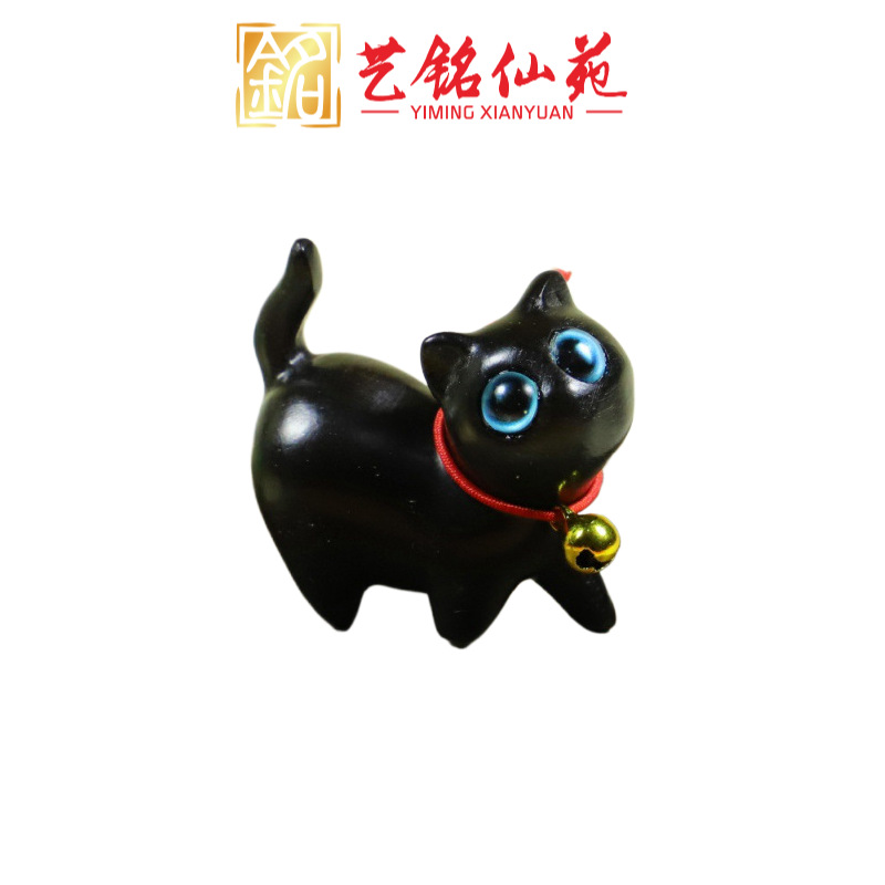 Madera de sándalo encantadora con ojos inclinados con campanas gatos adornos gatos esculpidos de sándalo creativos regalos de cumpleaños