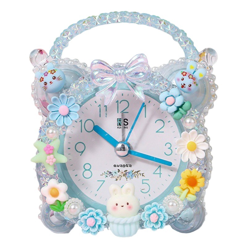 Reloj de alarma de cristal paquete de material de bricolaje para niños creativo de dibujos animados crema pegamento hecho a mano reloj de estudiante fabricante pequeño problema