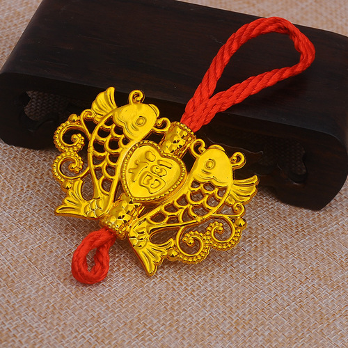 New Fisherman's Knot Gold-plated Double Tube Tassel Pendant Festive Hanging Decorations for Chinese New Year