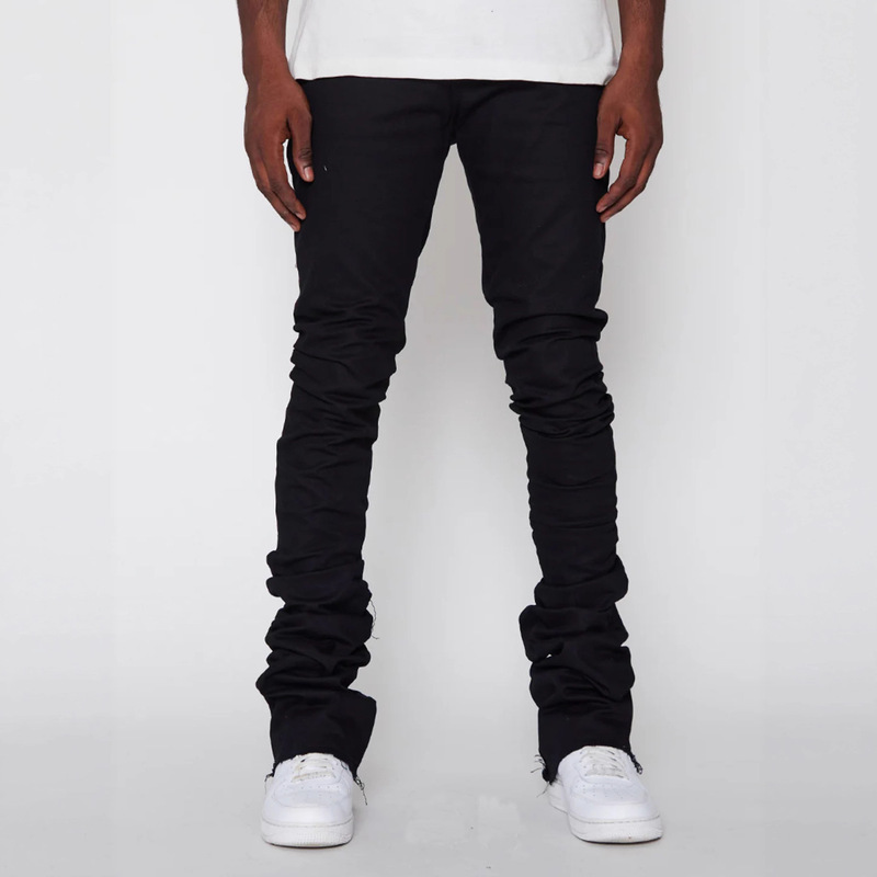 Cross-Border New Men's Denim Straight Pants European and American Street Fashion Ins Popular Elastic Patch Denim Stacked Pants