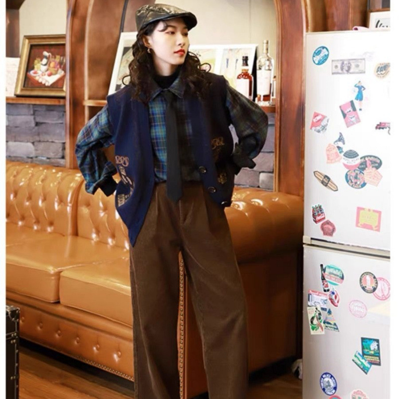 西装裤女2025秋冬加厚新款高腰灯芯绒显瘦小个子休闲直筒阔腿裤女|undefined