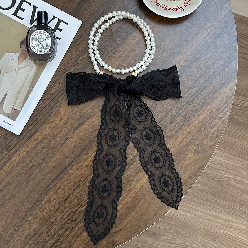 Collar de perlas Nueva bufanda de seda de encaje con cadena de clavícula francesa