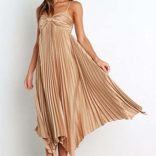 European and American cross-border independent station New Sun pleated irregular hem bag chest sexy fashion sling dress