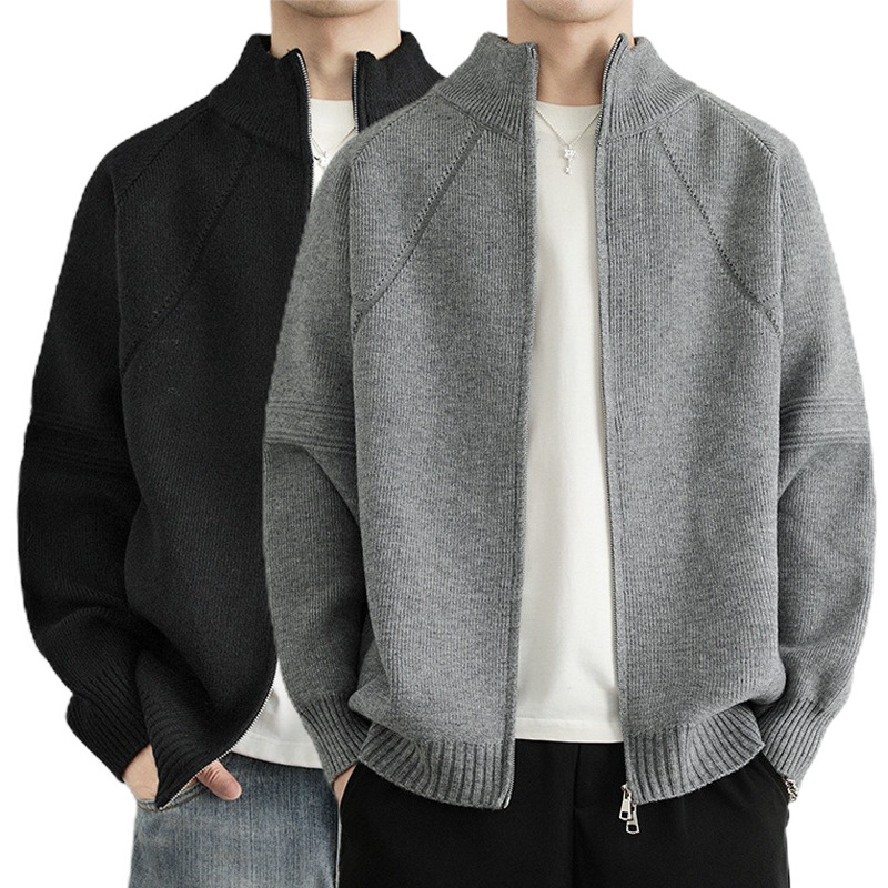 Explosiones transfronterizas de tamaño grande europeo cardigán chaqueta suéter de punto hombre lujo ligero negocio collar cremallera fábrica al por mayor