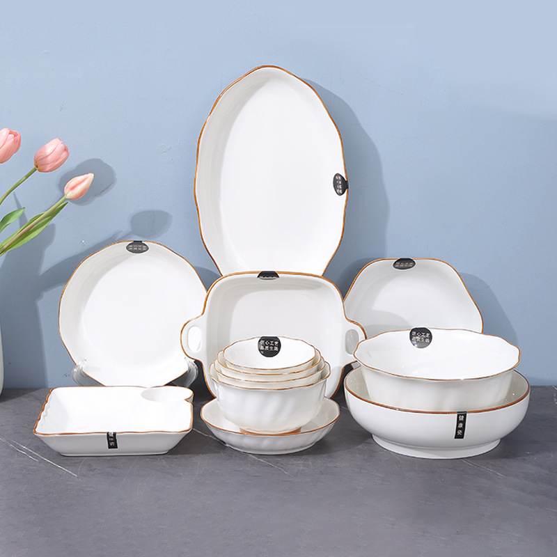 2026 New Luxury Ceramic Tableware Set with Rose Pattern, Underglaze Color Porcelain Plates and Bowls for Home Use, Dessert Dishes