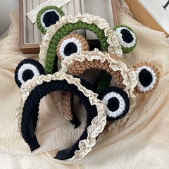 Cartoon Big-Eyed Frog Hairband for Women, Cute Knitted Fabric Headband, Anti-Slip Hair Clip, Sweet Hair Accessory