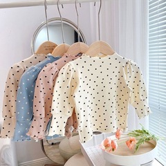 春秋女童裝T恤打底衫寶寶洋氣兒童個性潮牌韓版木耳邊愛心泡泡袖