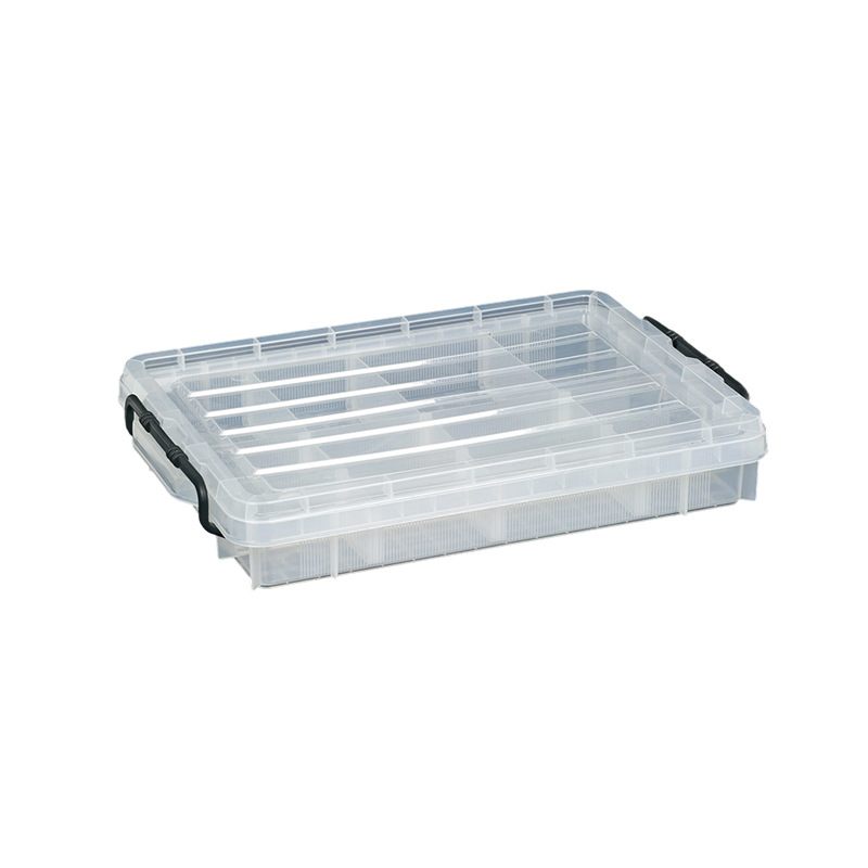 跨境热卖现货21.5寸塑料收纳盒透明盒子五金工具零件箱抗压收納箱