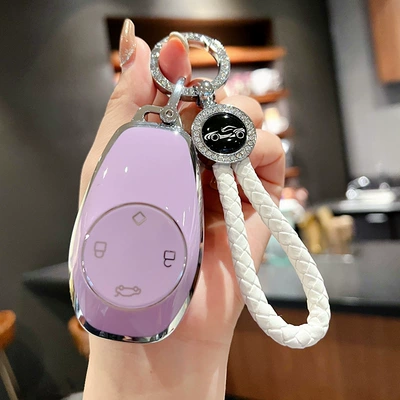 shell buckle women | Car key bag - old-zero-run-kaoru-purple-single-shell-white-round-diamond-braided-rope