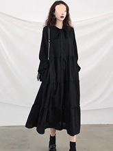 大码春秋法式黑色气质复古长袖连衣裙女微胖显瘦遮肚赫本风裙子