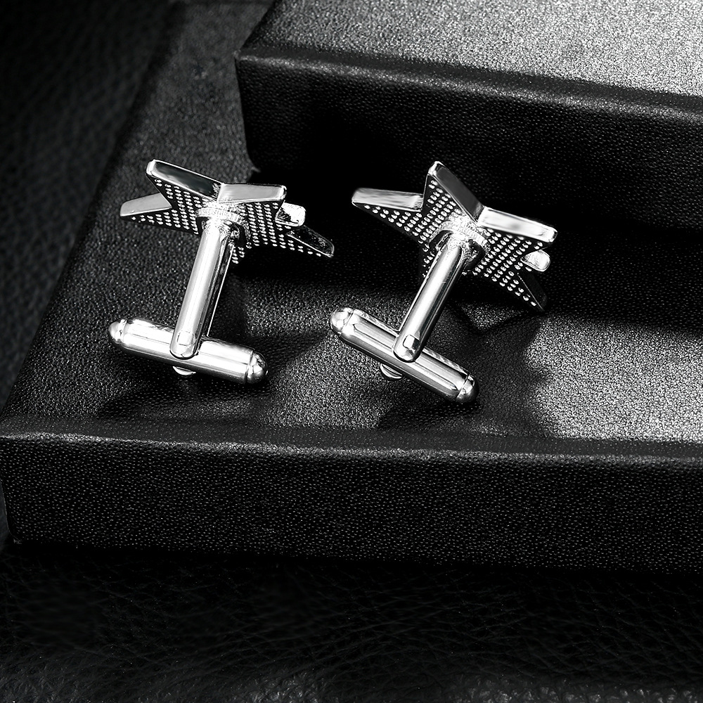 creative fashion new five pointed star cuff nails French style simple cufflinks shirt suit versatile accessories_voghion.com