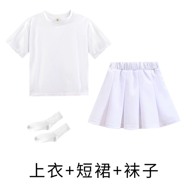 White set, mini-skirt, socks