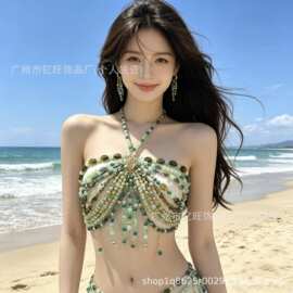 跨境手工串珠比基尼胸链欧美性感露背身体链百搭镂空辣妹沙滩上衣