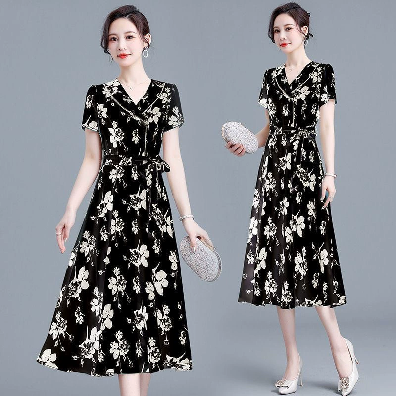 Летнее платье для женщин среднего возраста, модное шифоновое платье, летняя женская одежда 2025, новый элегантный юбка в стиле хай-энд, горячий тренд