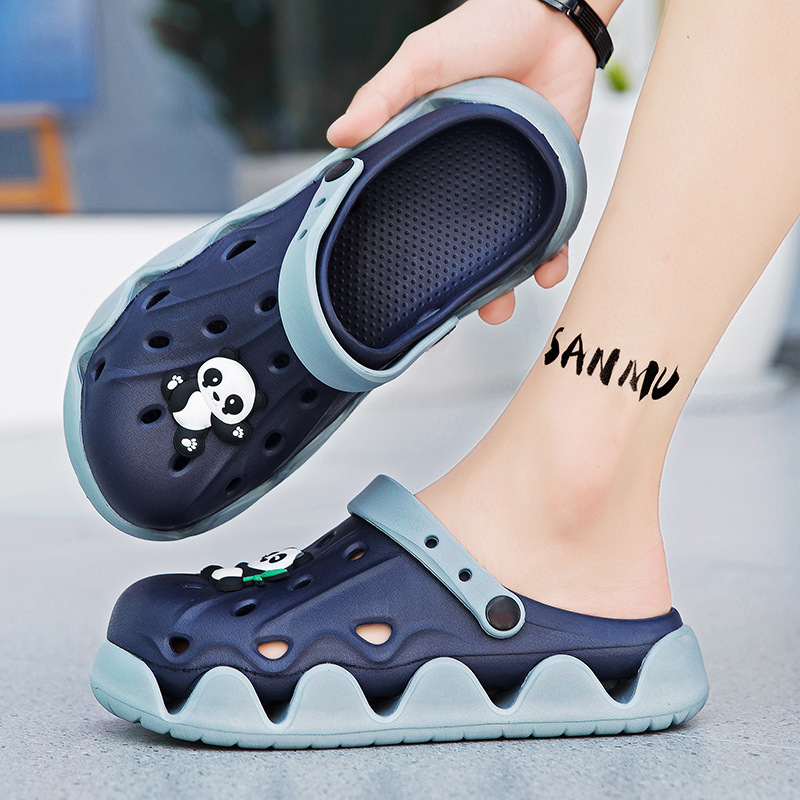 Zapatos de verano para hombres, moda de dibujos animados panda zapatos de playa antideslizantes, zapatillas deportivas ligeras con suela gruesa